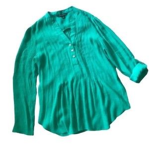 ZAC & RACHEL Top Loose Fit Green Long Sleeves Deep V Size S
